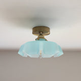 Elegant Traditional French-Style Brass Glass Iron Round 1-Light Semi-Flush Mount Hallway Ceiling Light