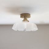Elegant Traditional French-Style Brass Glass Iron Round 1-Light Semi-Flush Mount Hallway Ceiling Light