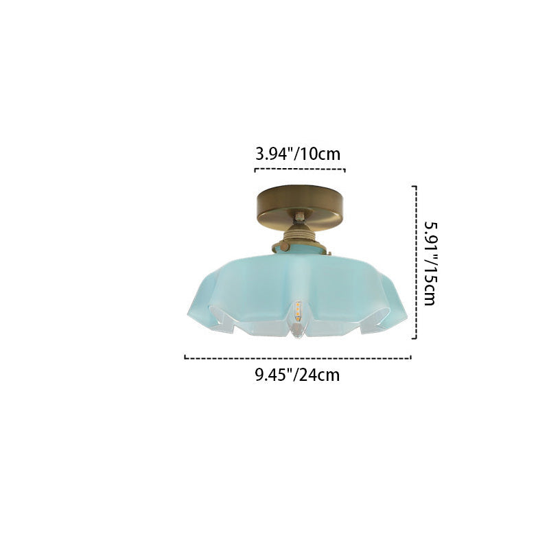 Elegant Traditional French-Style Brass Glass Iron Round 1-Light Semi-Flush Mount Hallway Ceiling Light