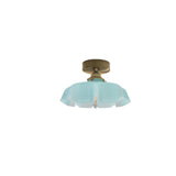 Elegant Traditional French-Style Brass Glass Iron Round 1-Light Semi-Flush Mount Hallway Ceiling Light