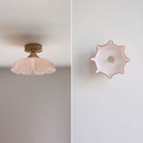 Elegant Traditional French-Style Brass Glass Iron Round 1-Light Semi-Flush Mount Hallway Ceiling Light