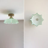 Elegant Traditional French-Style Brass Glass Iron Round 1-Light Semi-Flush Mount Hallway Ceiling Light