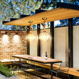 Modern Mid-Century Waterproof Copper Glass Cage Chandelier – Rhombic Cylinder, 1/3/4-Light Options for Outdoor Patio