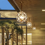 Modern Mid-Century Waterproof Copper Glass Cage Chandelier – Rhombic Cylinder, 1/3/4-Light Options for Outdoor Patio