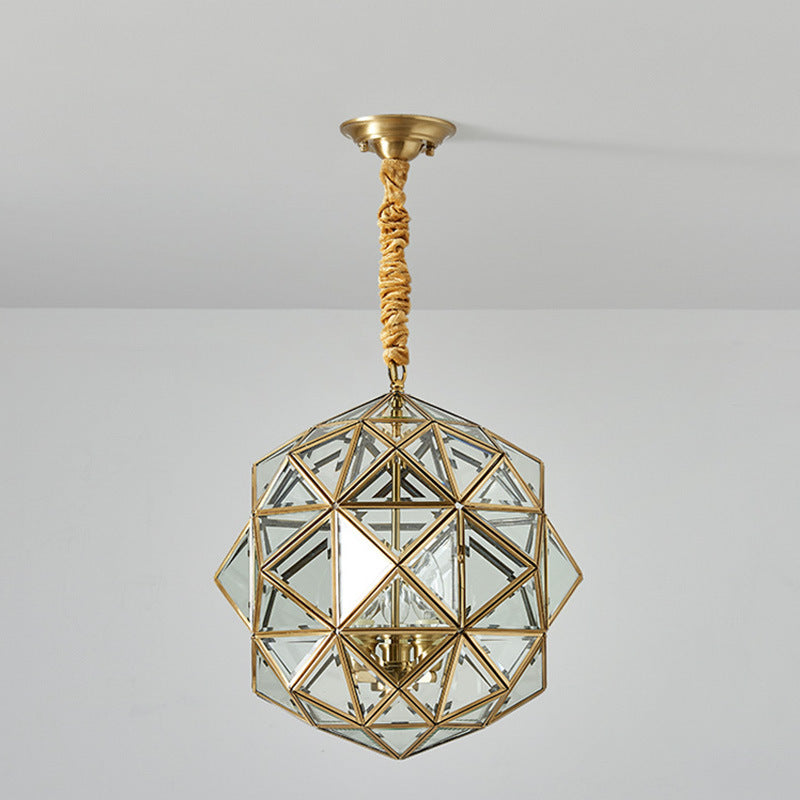 Modern Mid-Century Waterproof Copper Glass Cage Chandelier – Rhombic Cylinder, 1/3/4-Light Options for Outdoor Patio