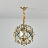 Modern Mid-Century Waterproof Copper Glass Cage Chandelier – Rhombic Cylinder, 1/3/4-Light Options for Outdoor Patio
