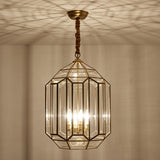 Modern Mid-Century Waterproof Copper Glass Cage Chandelier – Rhombic Cylinder, 1/3/4-Light Options for Outdoor Patio