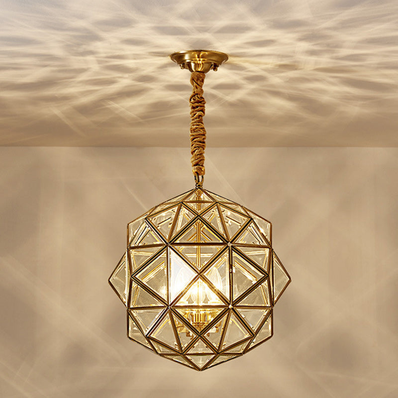 Modern Mid-Century Waterproof Copper Glass Cage Chandelier – Rhombic Cylinder, 1/3/4-Light Options for Outdoor Patio