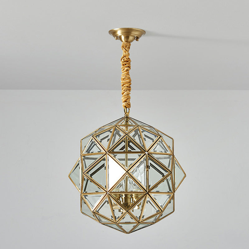 Modern Mid-Century Waterproof Copper Glass Cage Chandelier – Rhombic Cylinder, 1/3/4-Light Options for Outdoor Patio