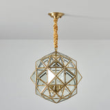 Modern Mid-Century Waterproof Copper Glass Cage Chandelier – Rhombic Cylinder, 1/3/4-Light Options for Outdoor Patio