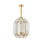Modern Mid-Century Waterproof Copper Glass Cage Chandelier – Rhombic Cylinder, 1/3/4-Light Options for Outdoor Patio