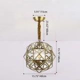 Modern Mid-Century Waterproof Copper Glass Cage Chandelier – Rhombic Cylinder, 1/3/4-Light Options for Outdoor Patio