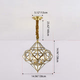 Modern Mid-Century Waterproof Copper Glass Cage Chandelier – Rhombic Cylinder, 1/3/4-Light Options for Outdoor Patio