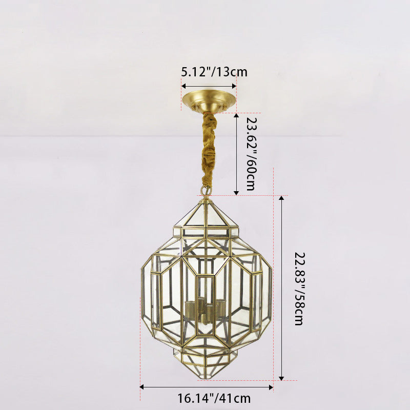 Modern Mid-Century Waterproof Copper Glass Cage Chandelier – Rhombic Cylinder, 1/3/4-Light Options for Outdoor Patio