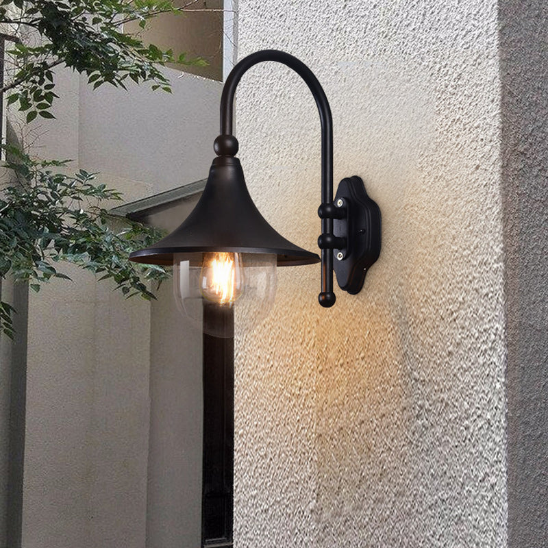 Contemporary Industrial Weatherproof Wall Sconce - Aluminum PVC Conical Horn, 1-Light Outdoor Patio Lamp