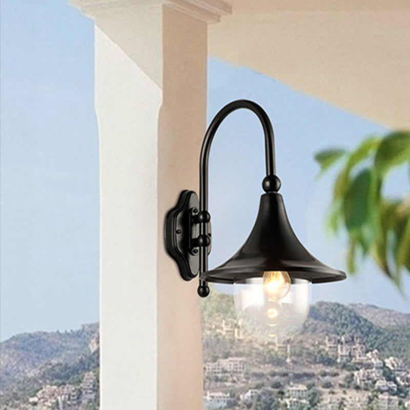 Contemporary Industrial Weatherproof Wall Sconce - Aluminum PVC Conical Horn, 1-Light Outdoor Patio Lamp