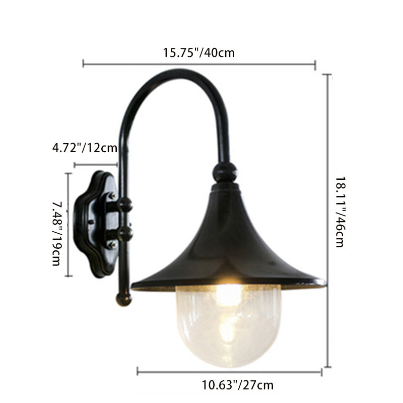 Contemporary Industrial Weatherproof Wall Sconce - Aluminum PVC Conical Horn, 1-Light Outdoor Patio Lamp