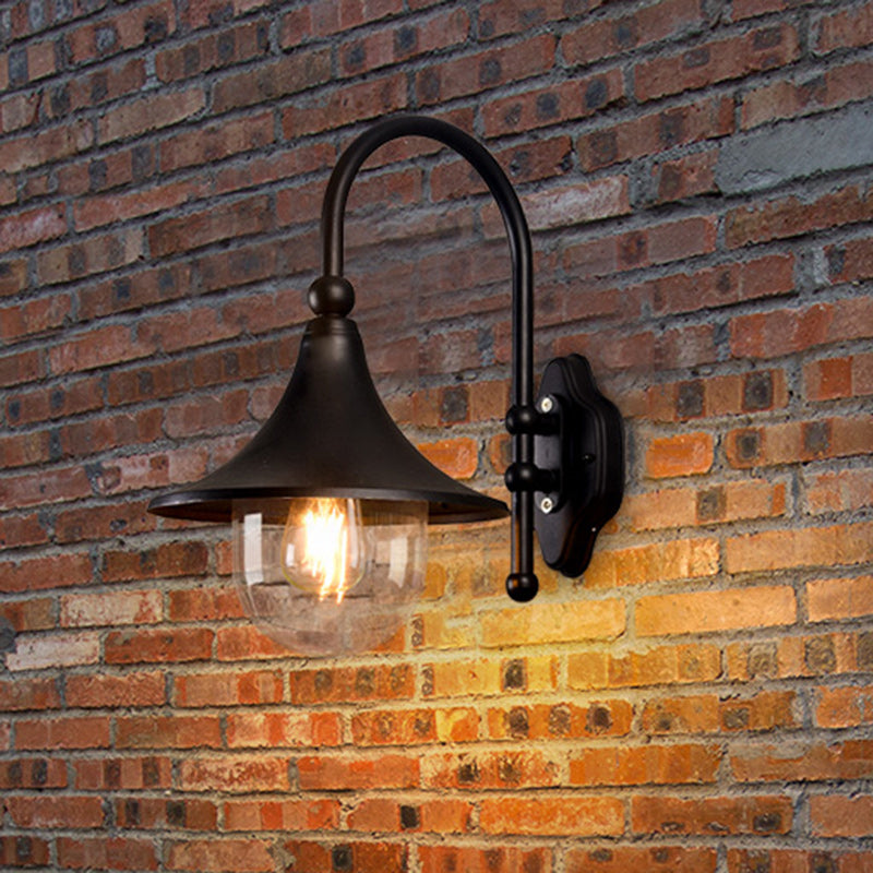 Contemporary Industrial Weatherproof Wall Sconce - Aluminum PVC Conical Horn, 1-Light Outdoor Patio Lamp