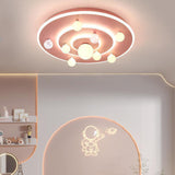 Round Space Planet LED Ceiling Light for Kids – Modern Iron Flush-Mount Fixture for Bedroom