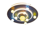 Round Space Planet LED Ceiling Light for Kids – Modern Iron Flush-Mount Fixture for Bedroom