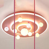 Round Space Planet LED Ceiling Light for Kids – Modern Iron Flush-Mount Fixture for Bedroom