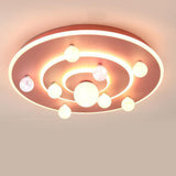 Round Space Planet LED Ceiling Light for Kids – Modern Iron Flush-Mount Fixture for Bedroom