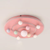 Round Space Planet LED Ceiling Light for Kids – Modern Iron Flush-Mount Fixture for Bedroom