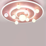 Round Space Planet LED Ceiling Light for Kids – Modern Iron Flush-Mount Fixture for Bedroom