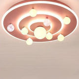 Round Space Planet LED Ceiling Light for Kids – Modern Iron Flush-Mount Fixture for Bedroom