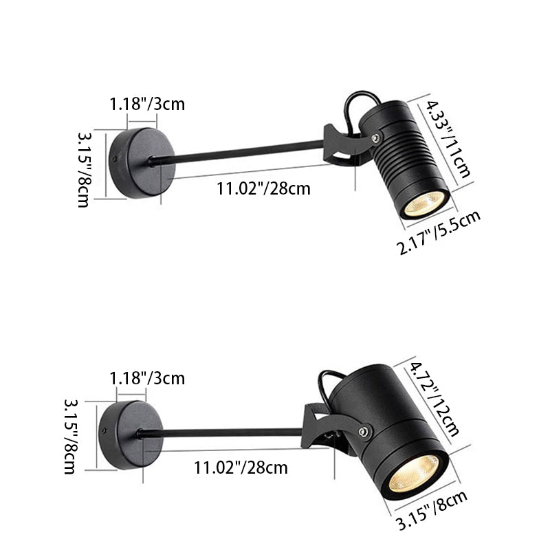 Modern Waterproof Aluminum LED Wall Sconce with Adjustable Cylinder Long Pole for Outdoor Patio