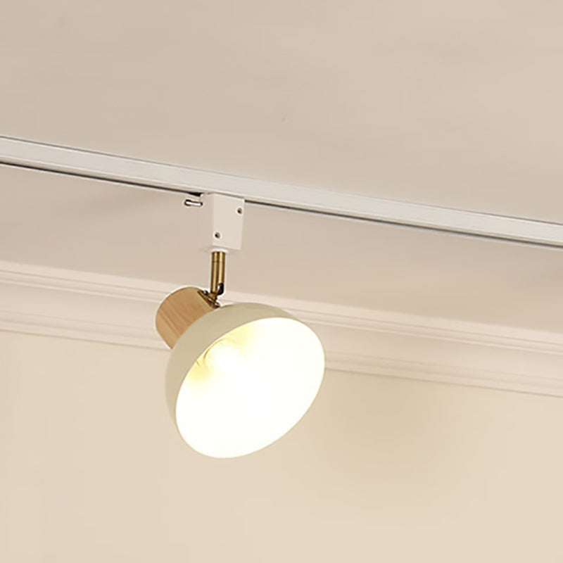 Nordic Contemporary Iron & Wood Bowl Track Light — Round, Adjustable 1 to 5 Lights, Semi-Flush Ceiling Fixture for Dining Room