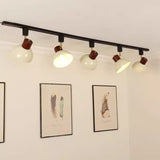 Nordic Contemporary Iron & Wood Bowl Track Light — Round, Adjustable 1 to 5 Lights, Semi-Flush Ceiling Fixture for Dining Room