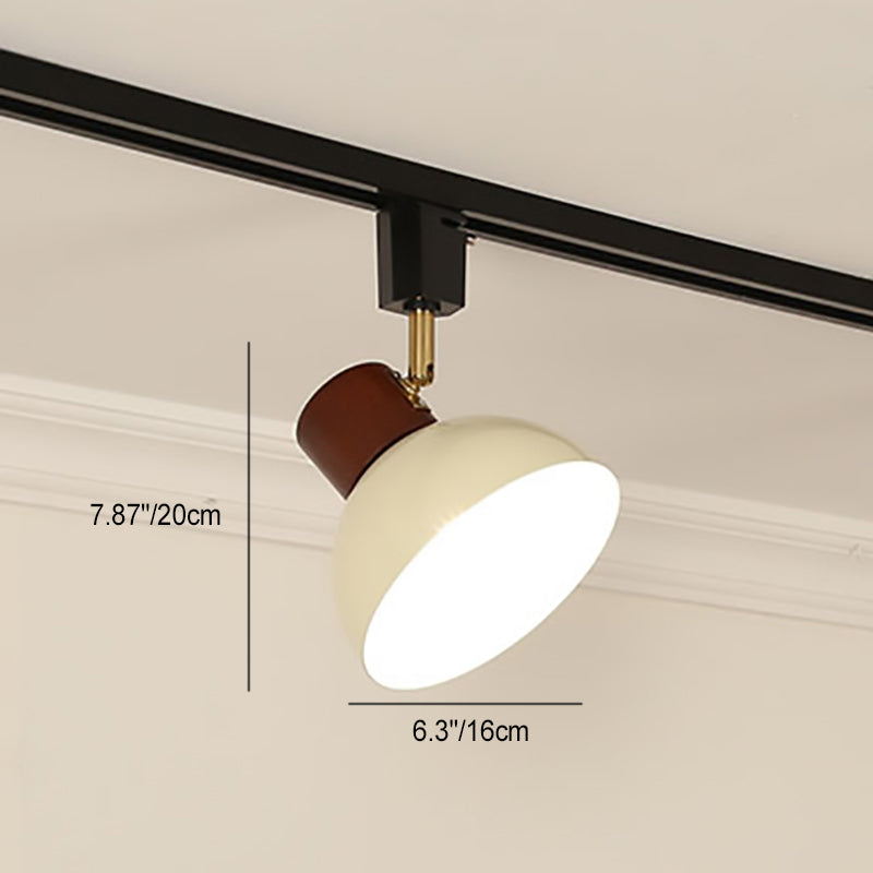 Nordic Contemporary Iron & Wood Bowl Track Light — Round, Adjustable 1 to 5 Lights, Semi-Flush Ceiling Fixture for Dining Room