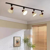 Nordic Contemporary Iron & Wood Bowl Track Light — Round, Adjustable 1 to 5 Lights, Semi-Flush Ceiling Fixture for Dining Room