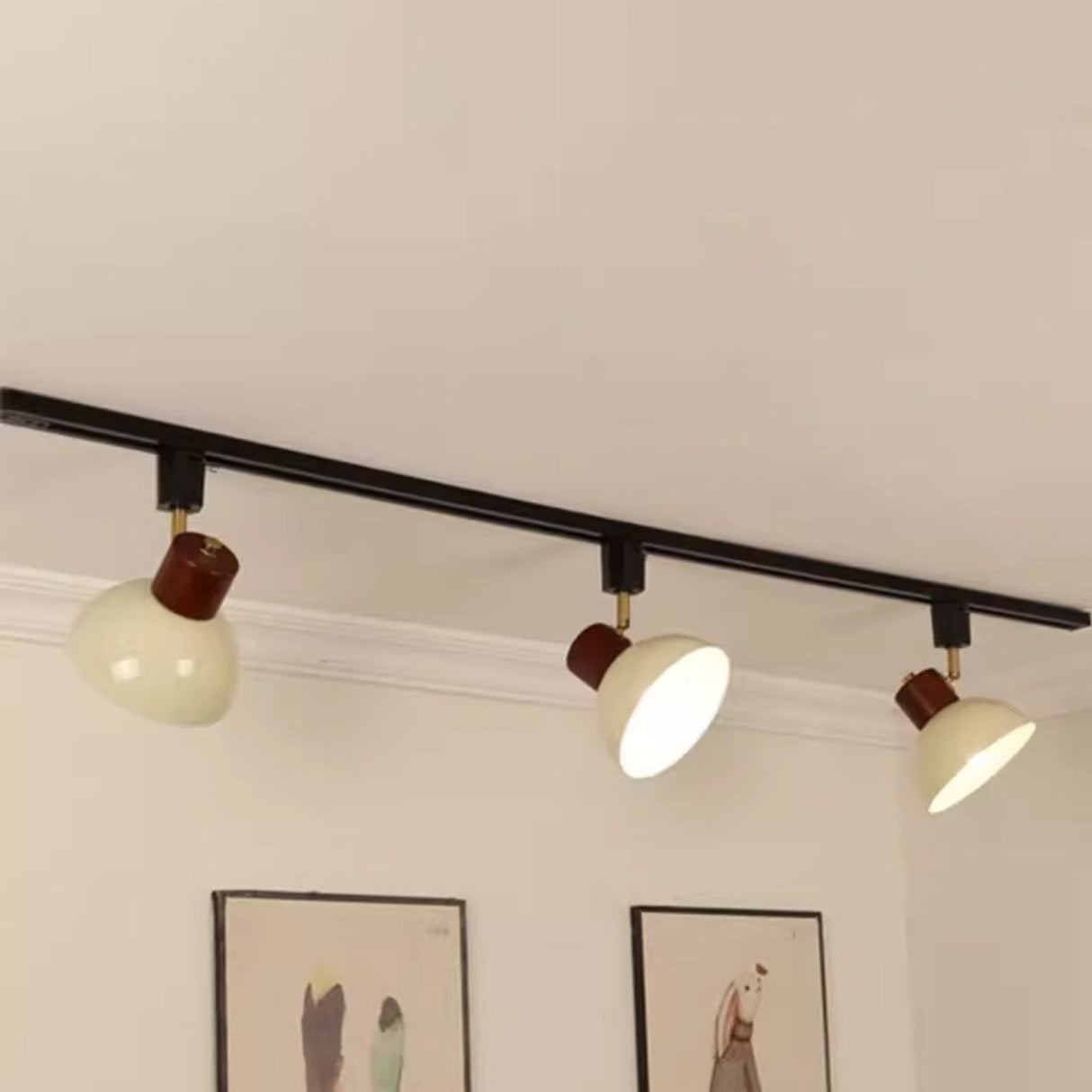 Nordic Contemporary Iron & Wood Bowl Track Light — Round, Adjustable 1 to 5 Lights, Semi-Flush Ceiling Fixture for Dining Room