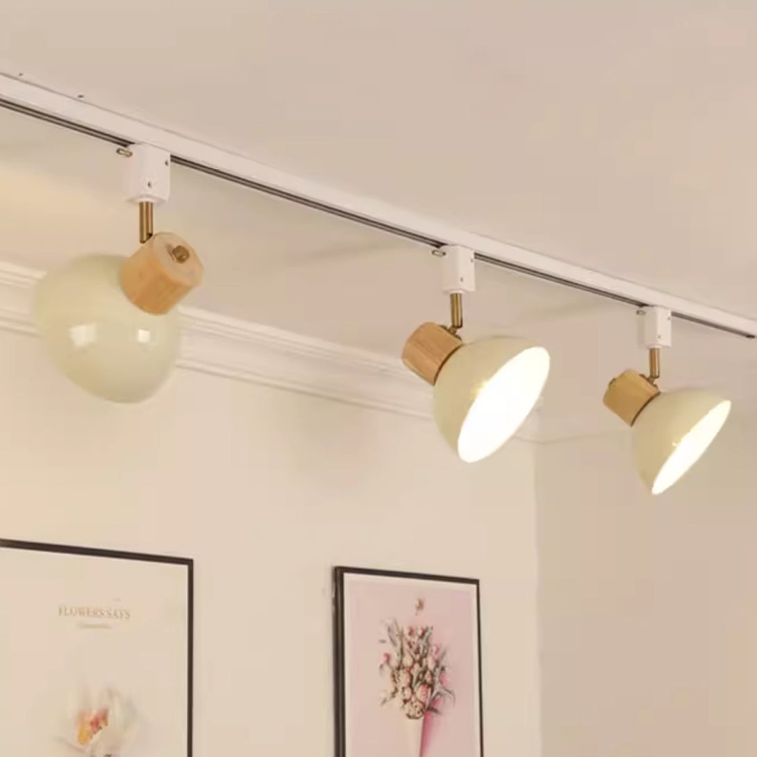 Nordic Contemporary Iron & Wood Bowl Track Light — Round, Adjustable 1 to 5 Lights, Semi-Flush Ceiling Fixture for Dining Room