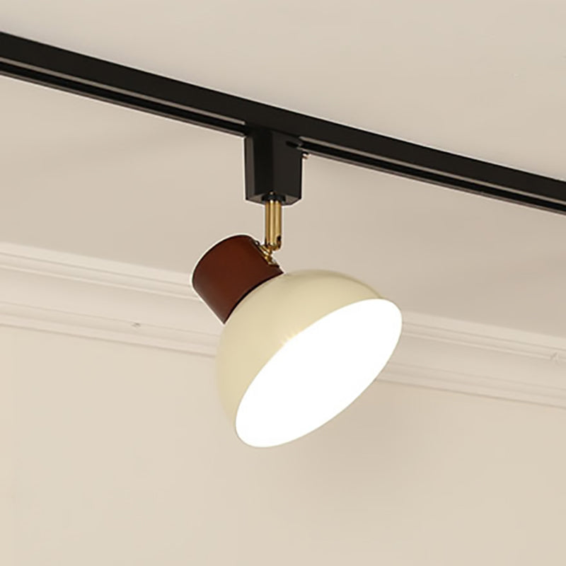 Nordic Contemporary Iron & Wood Bowl Track Light — Round, Adjustable 1 to 5 Lights, Semi-Flush Ceiling Fixture for Dining Room
