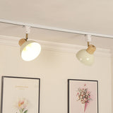 Nordic Contemporary Iron & Wood Bowl Track Light — Round, Adjustable 1 to 5 Lights, Semi-Flush Ceiling Fixture for Dining Room