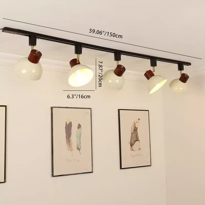 Nordic Contemporary Iron & Wood Bowl Track Light — Round, Adjustable 1 to 5 Lights, Semi-Flush Ceiling Fixture for Dining Room