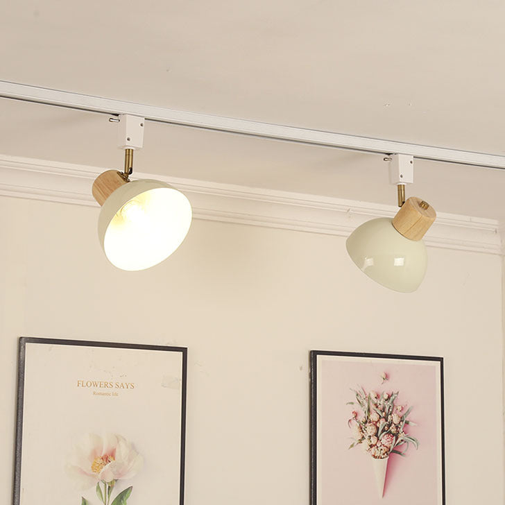 Nordic Contemporary Iron & Wood Bowl Track Light — Round, Adjustable 1 to 5 Lights, Semi-Flush Ceiling Fixture for Dining Room