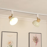 Nordic Contemporary Iron & Wood Bowl Track Light — Round, Adjustable 1 to 5 Lights, Semi-Flush Ceiling Fixture for Dining Room