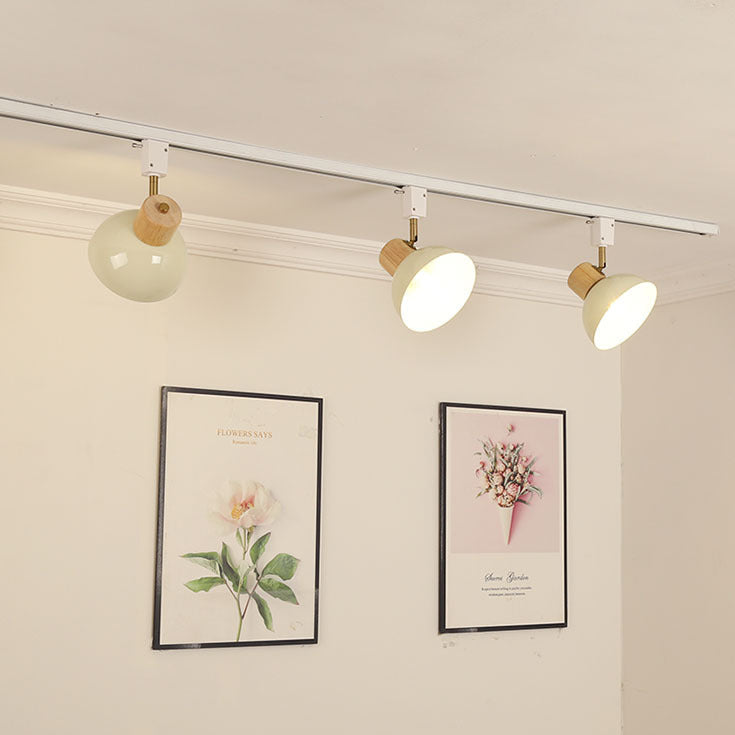Nordic Contemporary Iron & Wood Bowl Track Light — Round, Adjustable 1 to 5 Lights, Semi-Flush Ceiling Fixture for Dining Room