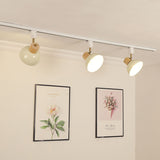 Nordic Contemporary Iron & Wood Bowl Track Light — Round, Adjustable 1 to 5 Lights, Semi-Flush Ceiling Fixture for Dining Room