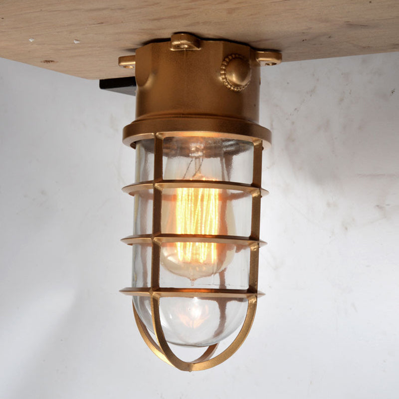 Modern Industrial Outdoor Ceiling Light - 1-Light, Waterproof Aluminum Alloy with Glass Cylinder Cage, Semi-Flush Mount for Patio