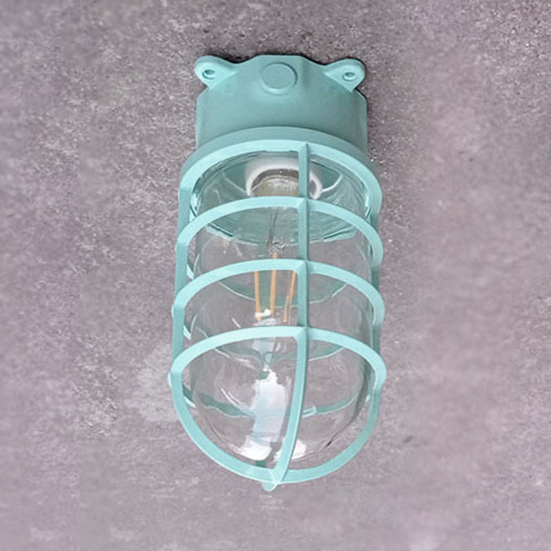 Modern Industrial Outdoor Ceiling Light - 1-Light, Waterproof Aluminum Alloy with Glass Cylinder Cage, Semi-Flush Mount for Patio