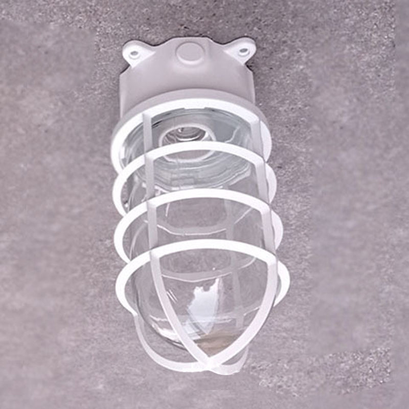 Modern Industrial Outdoor Ceiling Light - 1-Light, Waterproof Aluminum Alloy with Glass Cylinder Cage, Semi-Flush Mount for Patio