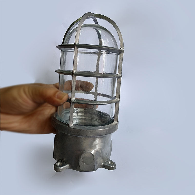 Modern Industrial Outdoor Ceiling Light - 1-Light, Waterproof Aluminum Alloy with Glass Cylinder Cage, Semi-Flush Mount for Patio
