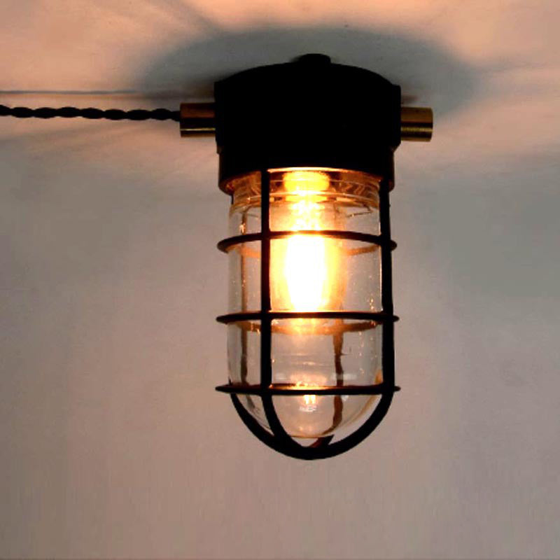 Modern Industrial Outdoor Ceiling Light - 1-Light, Waterproof Aluminum Alloy with Glass Cylinder Cage, Semi-Flush Mount for Patio