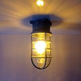 Modern Industrial Outdoor Ceiling Light - 1-Light, Waterproof Aluminum Alloy with Glass Cylinder Cage, Semi-Flush Mount for Patio