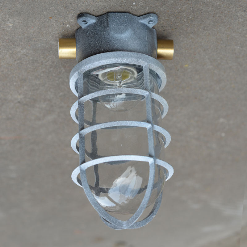 Modern Industrial Outdoor Ceiling Light - 1-Light, Waterproof Aluminum Alloy with Glass Cylinder Cage, Semi-Flush Mount for Patio